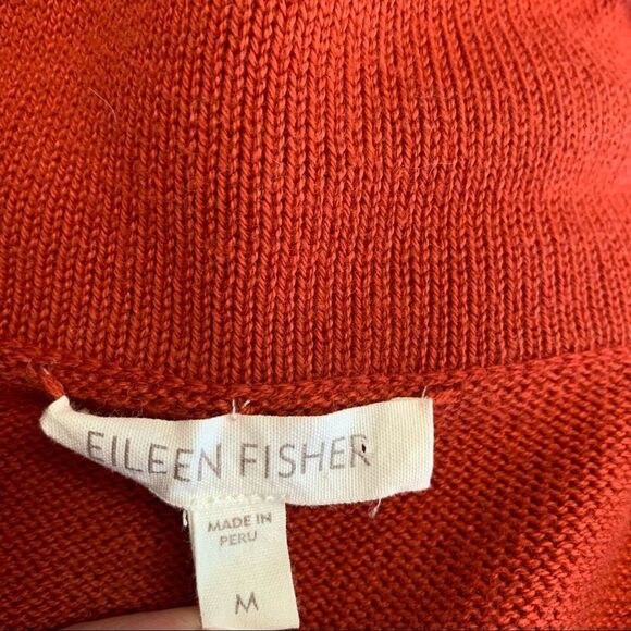 Eileen Fisher burnt orange organic cotton Button Front high neck sweater size M - Picture 6 of 11